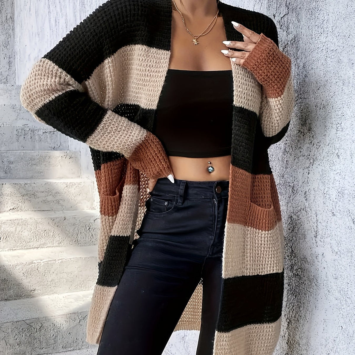 Waffle Knit Longline Cardigan