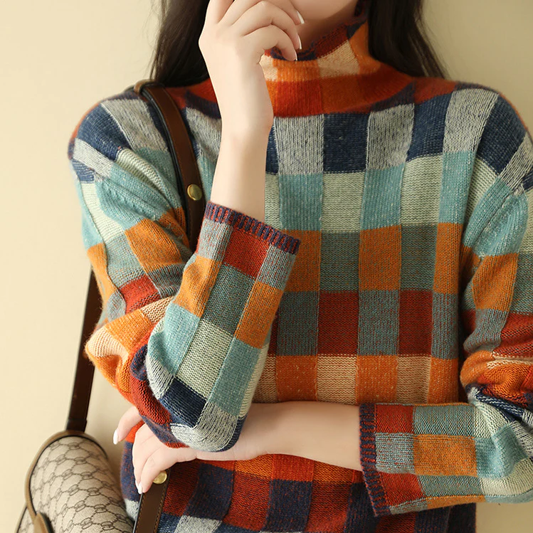 Checkerboard Stand Collar Jumper