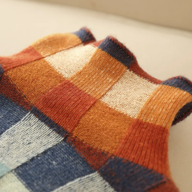 Checkerboard Stand Collar Jumper