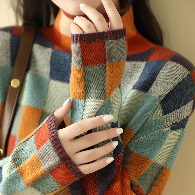 Checkerboard Stand Collar Jumper