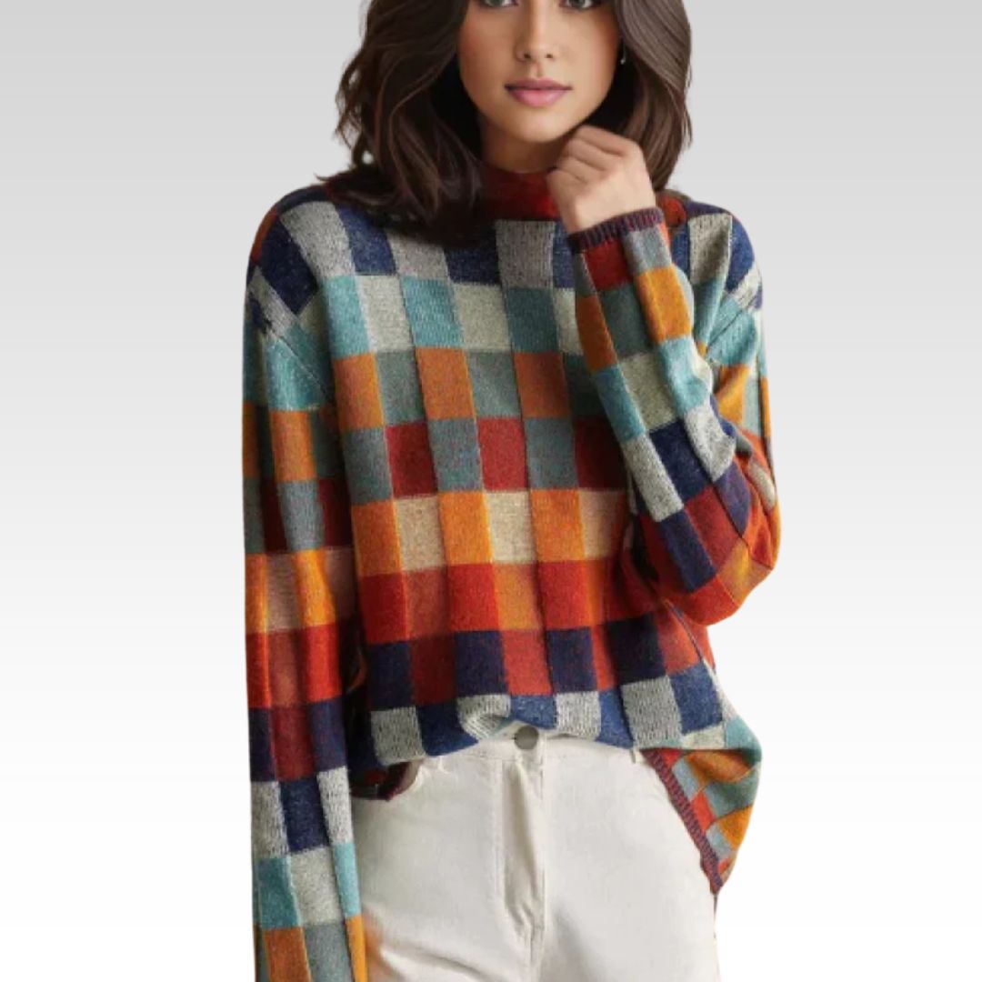 Checkerboard Stand Collar Jumper