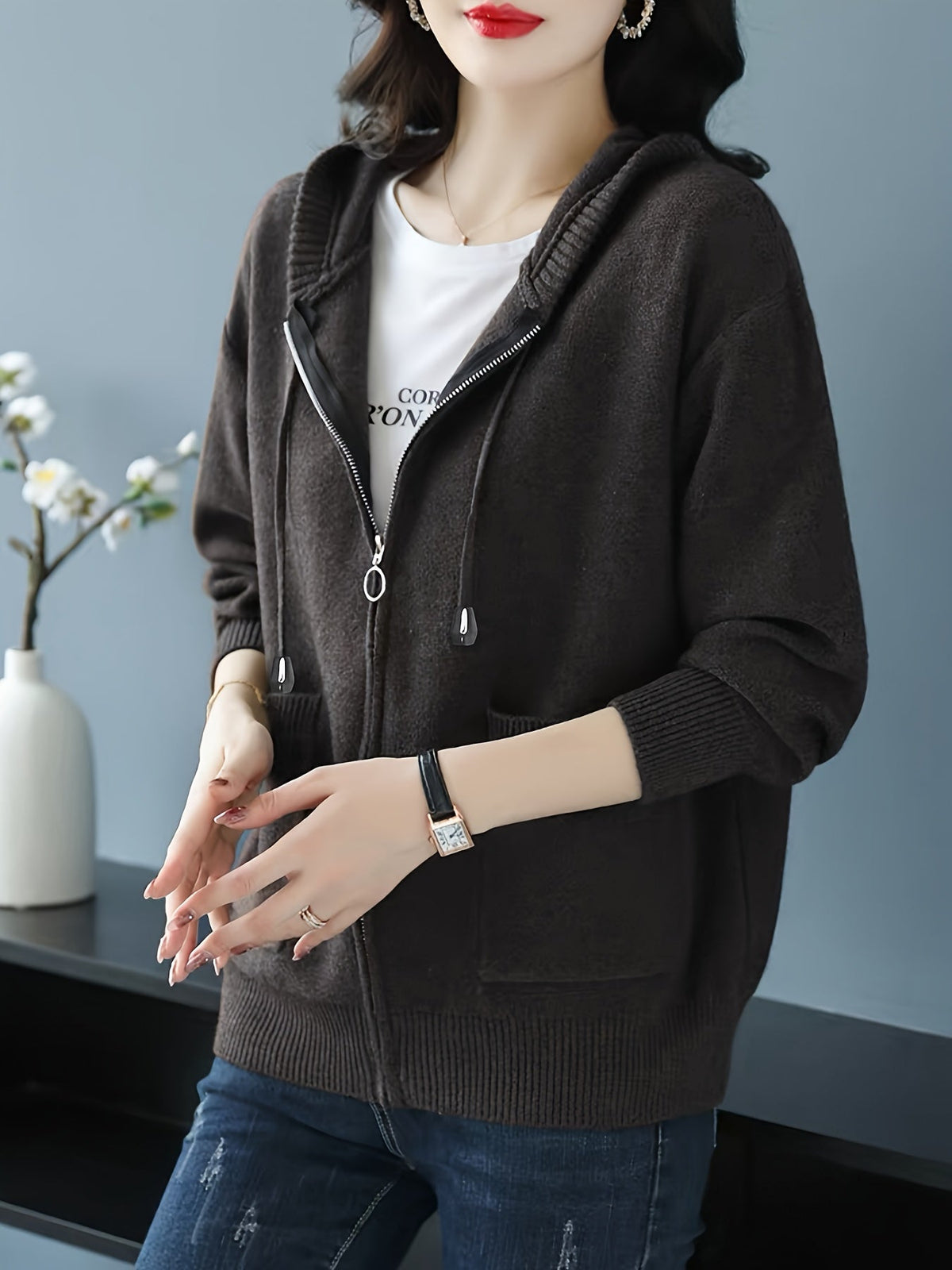 Zip-Up Drawstring Hoodie