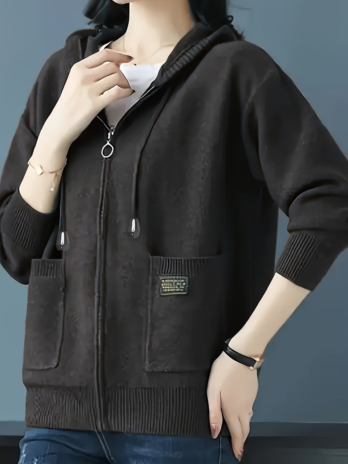 Zip-Up Drawstring Hoodie