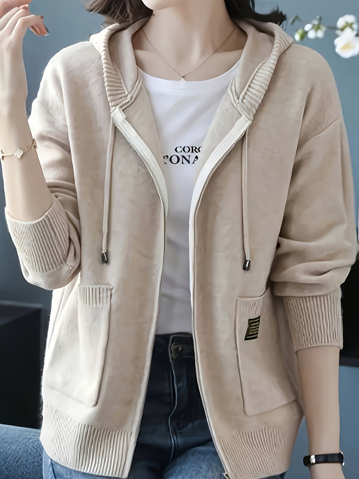 Zip-Up Drawstring Hoodie