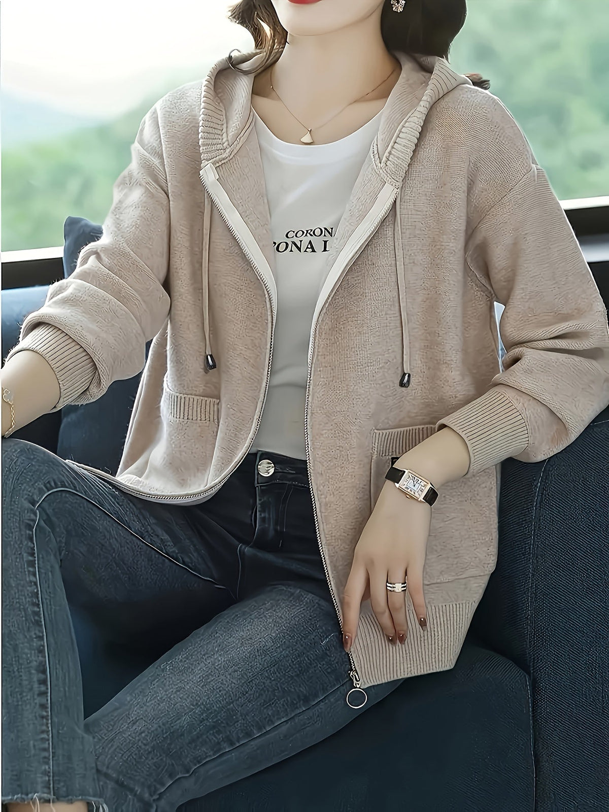 Zip-Up Drawstring Hoodie