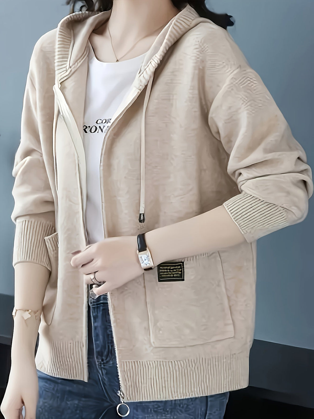 Zip-Up Drawstring Hoodie