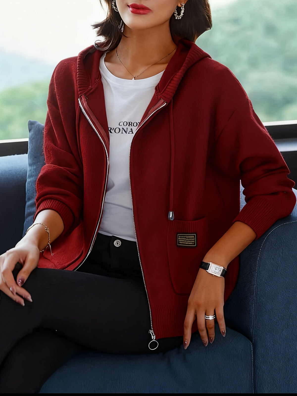 Zip-Up Drawstring Hoodie