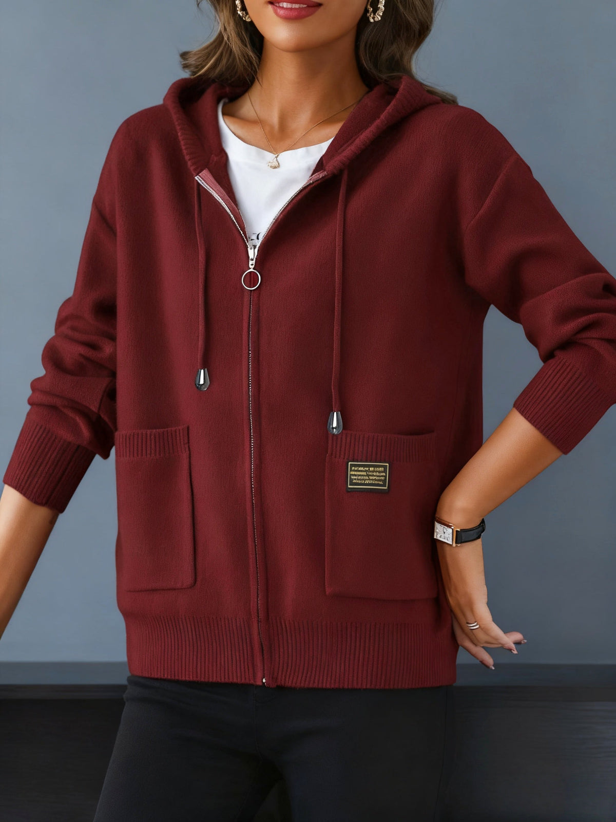 Zip-Up Drawstring Hoodie