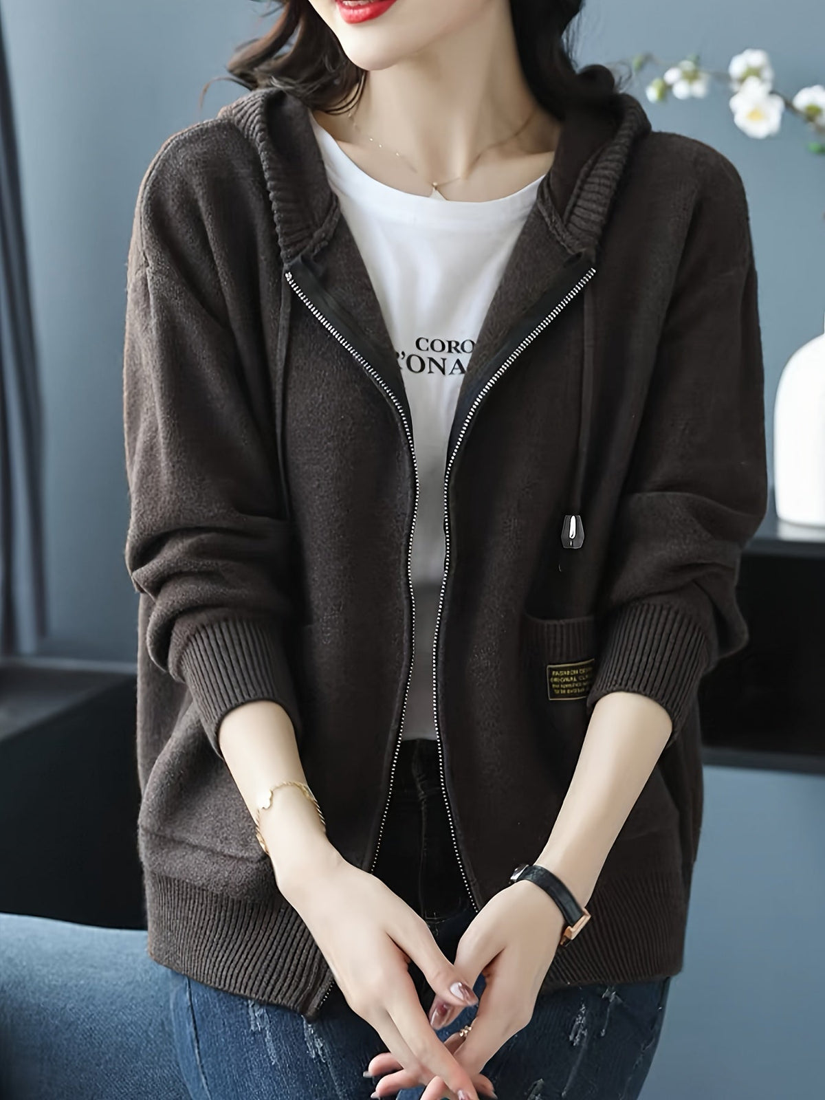 Zip-Up Drawstring Hoodie