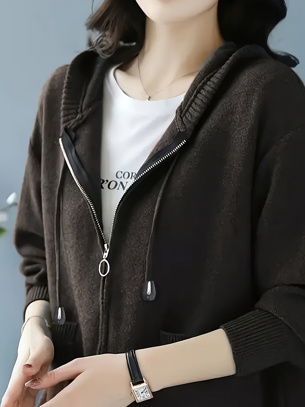 Zip-Up Drawstring Hoodie