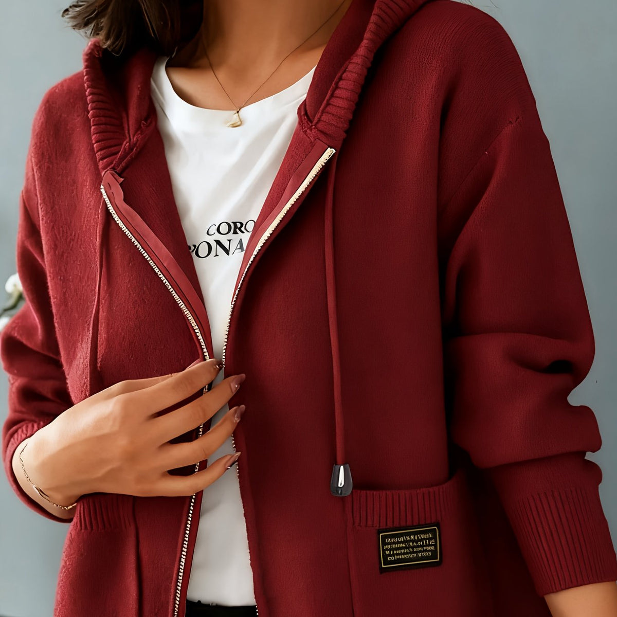 Zip-Up Drawstring Hoodie
