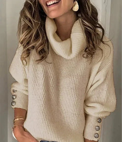 Button Cuff Roll Neck Jumper