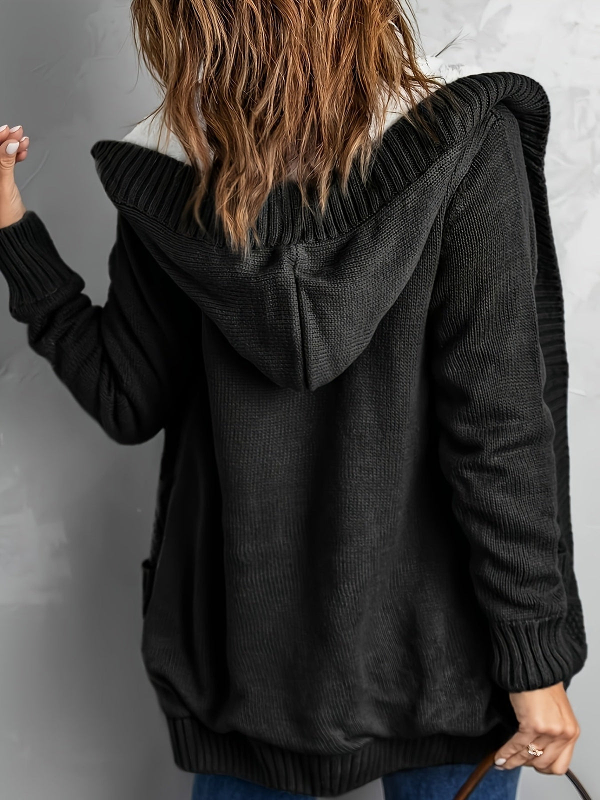 Fleece-Lined Hooded Cable Cardigan