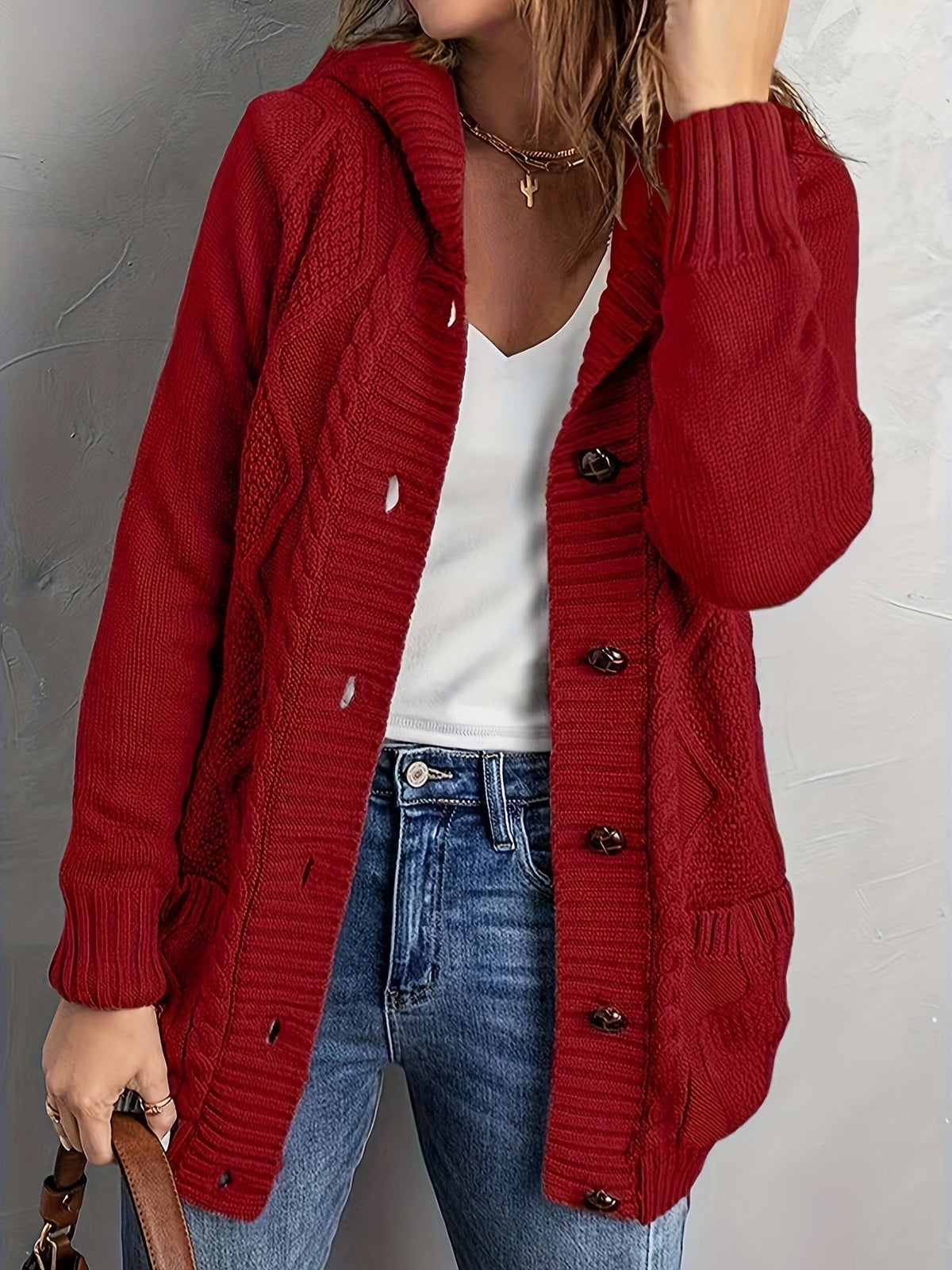 Fleece-Lined Hooded Cable Cardigan