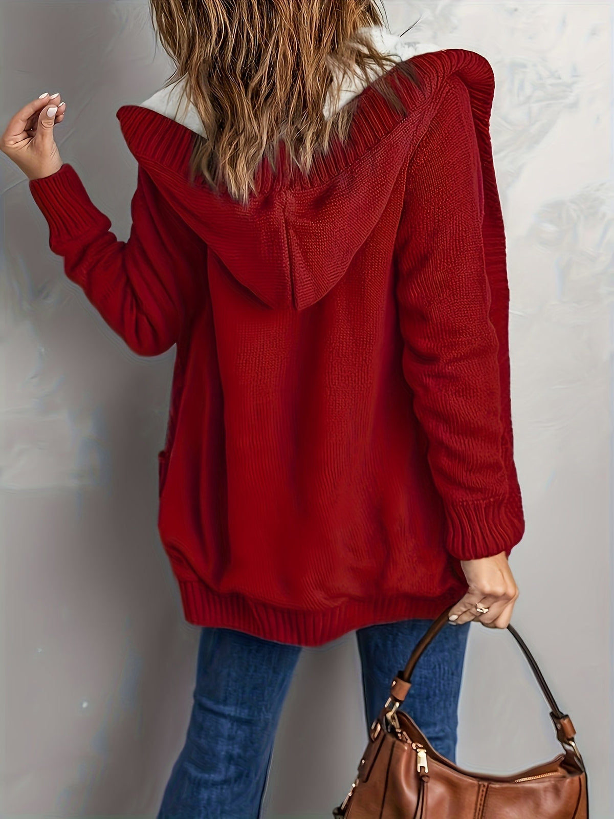 Fleece-Lined Hooded Cable Cardigan