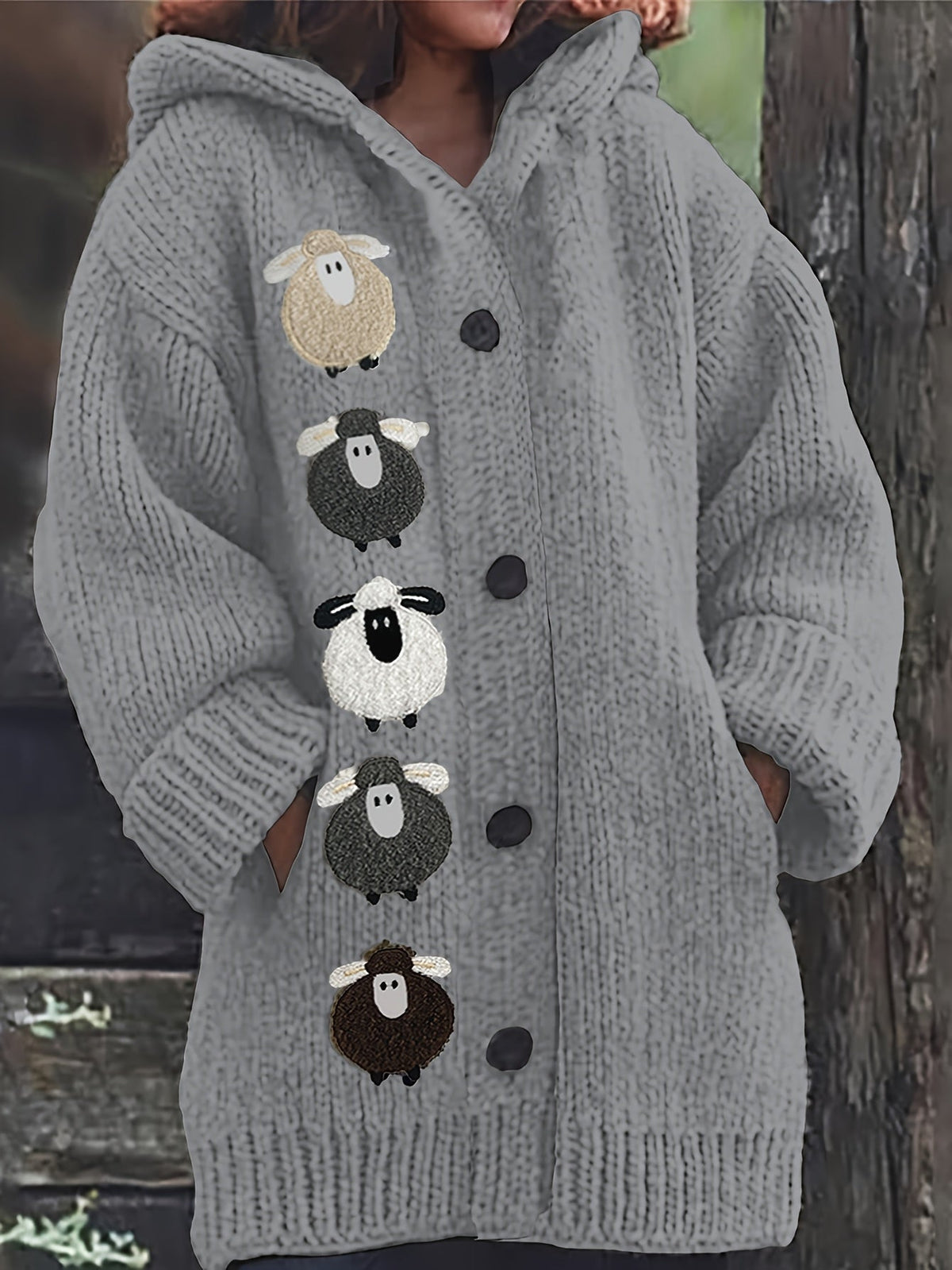 Sheep Hooded Chunky Cardigan