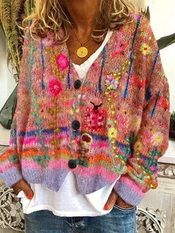 Floral Embroidered V-Neck Cardigan