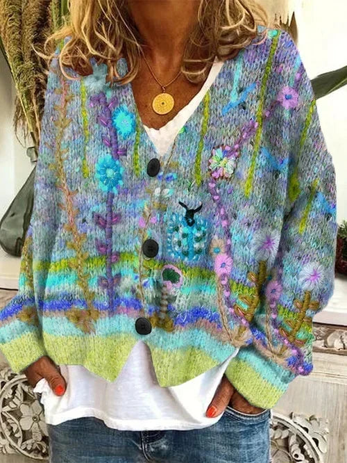 Floral Embroidered V-Neck Cardigan