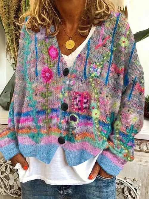 Floral Embroidered V-Neck Cardigan