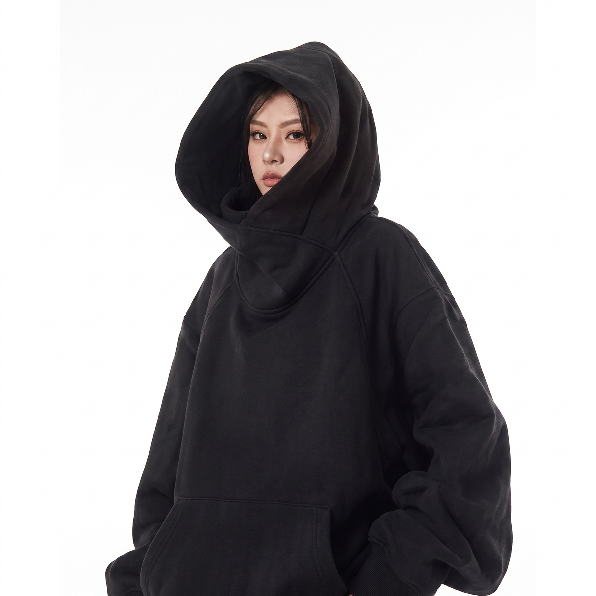 Fleece-Lined High Neck Hoodie