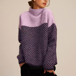 Chevron Knit Roll Neck Jumper