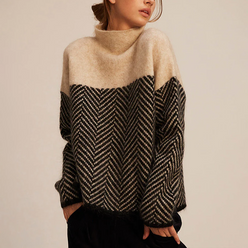 Chevron Knit Roll Neck Jumper