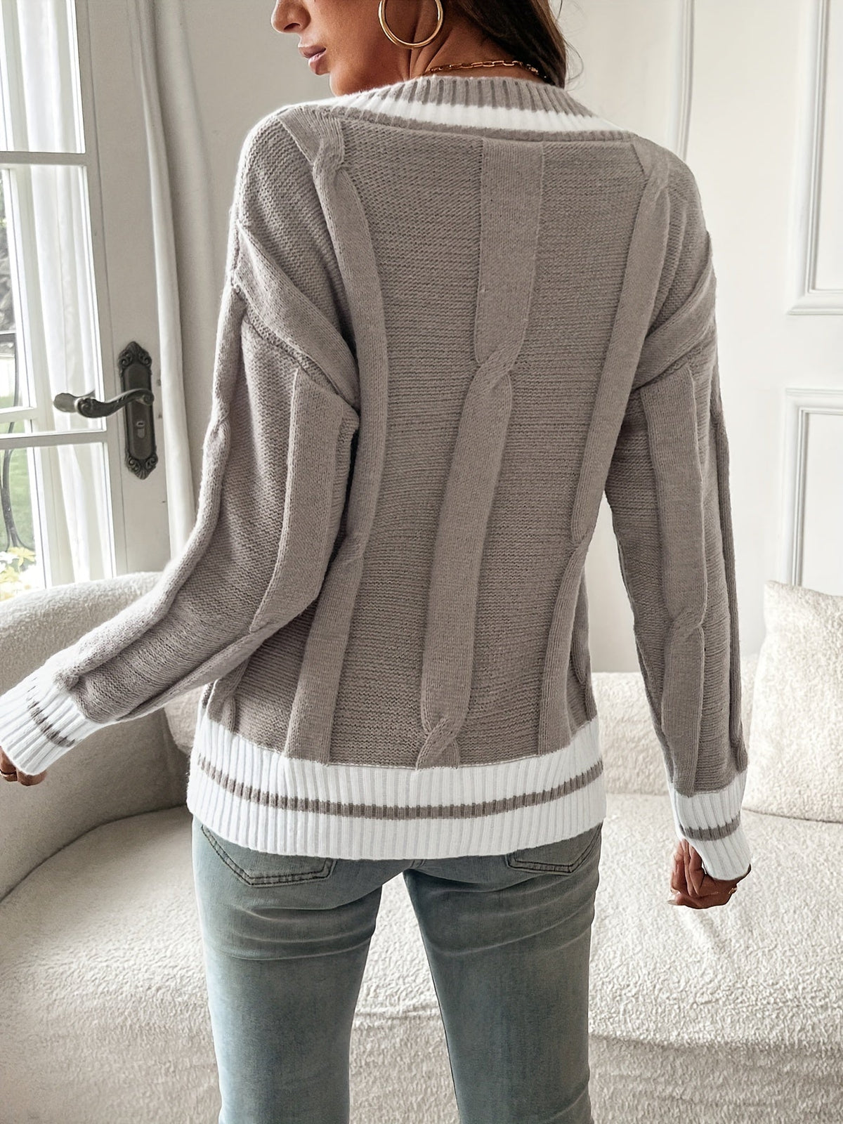 Freya V Neck Jumper Cable Knit