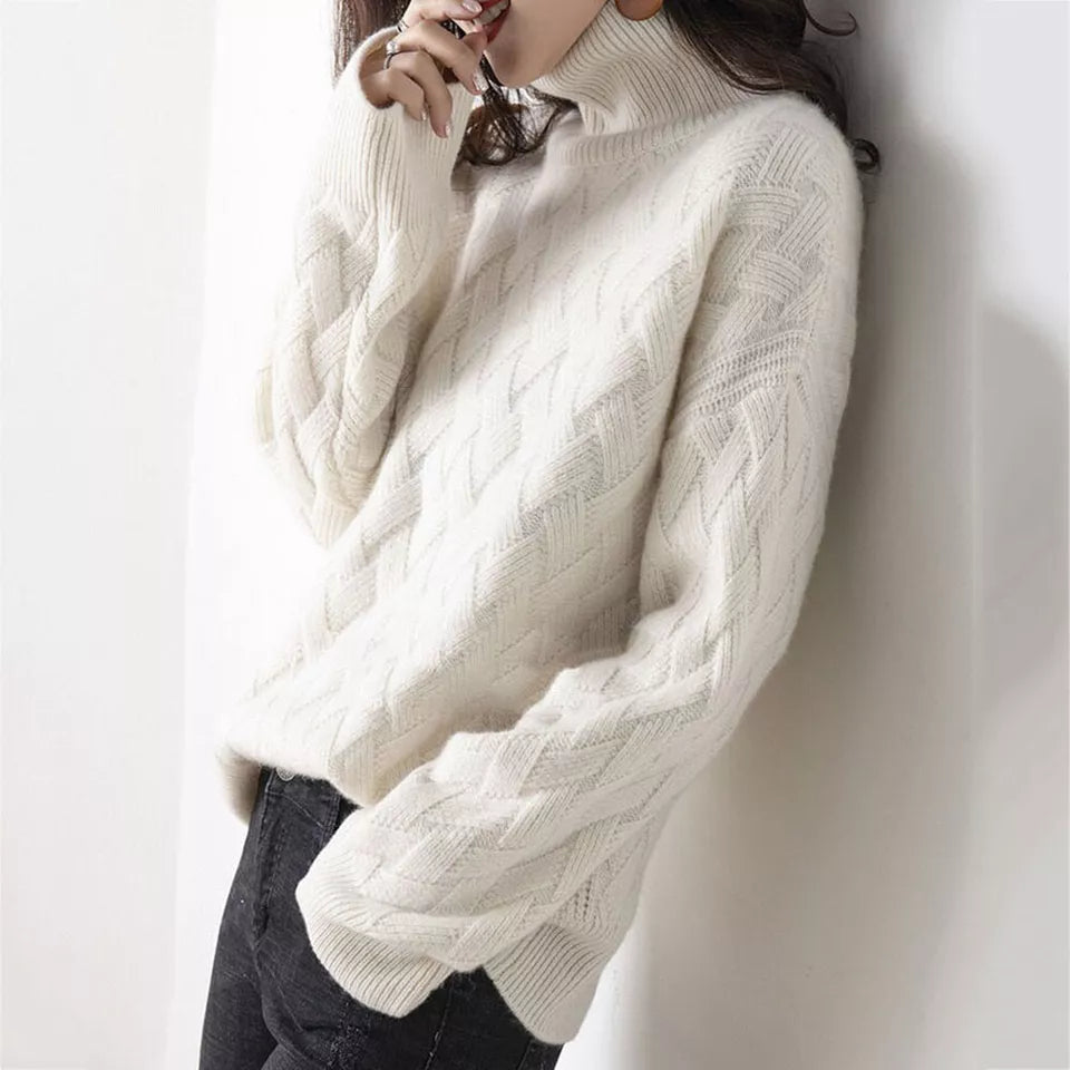 Basket Weave Roll Neck Jumper