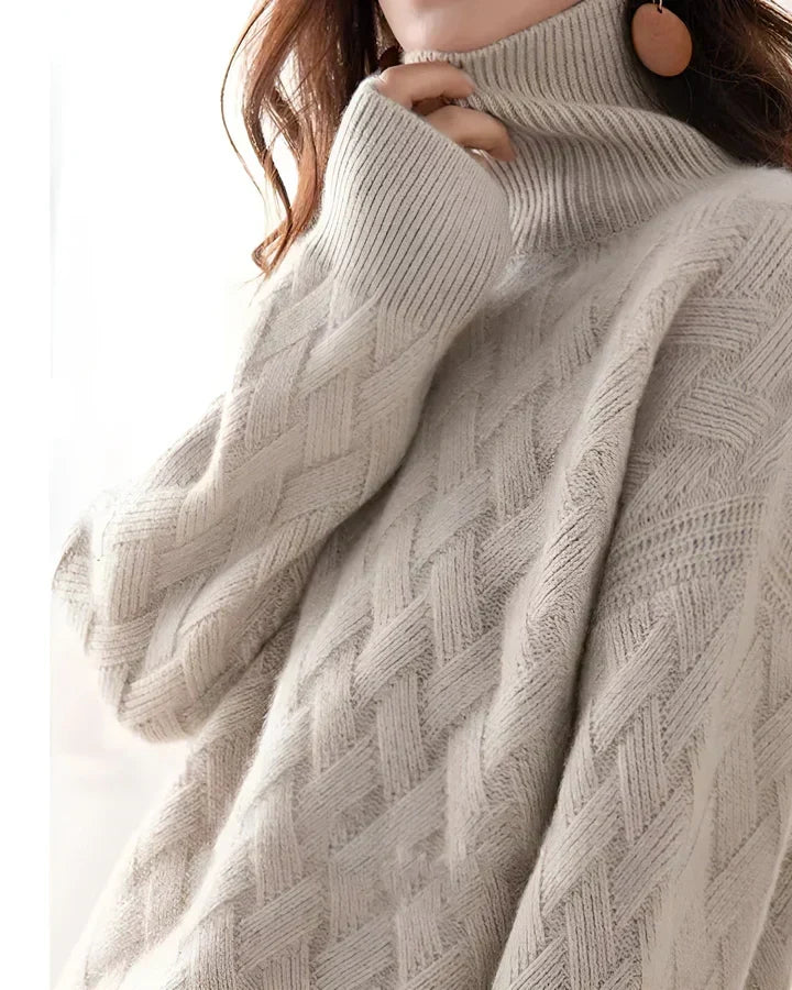 Basket Weave Roll Neck Jumper