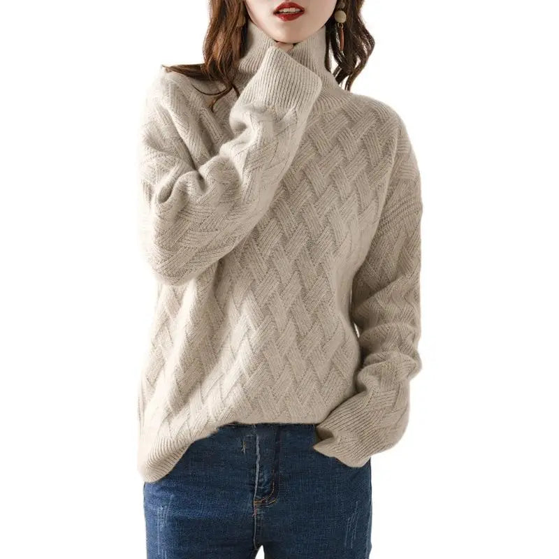 Basket Weave Roll Neck Jumper