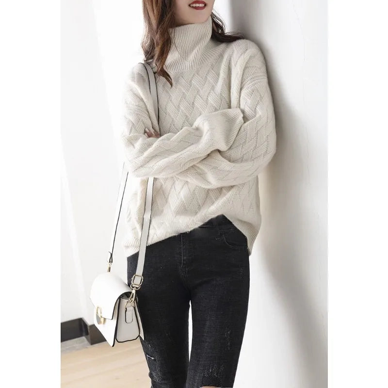 Basket Weave Roll Neck Jumper