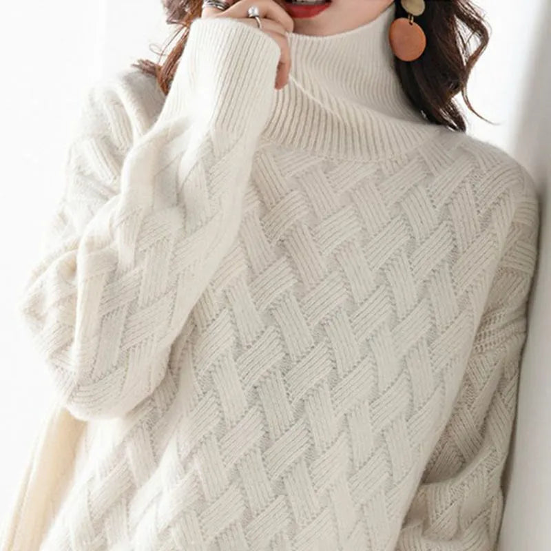 Basket Weave Roll Neck Jumper