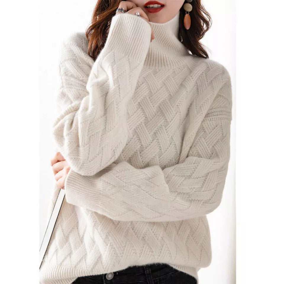 Basket Weave Roll Neck Jumper