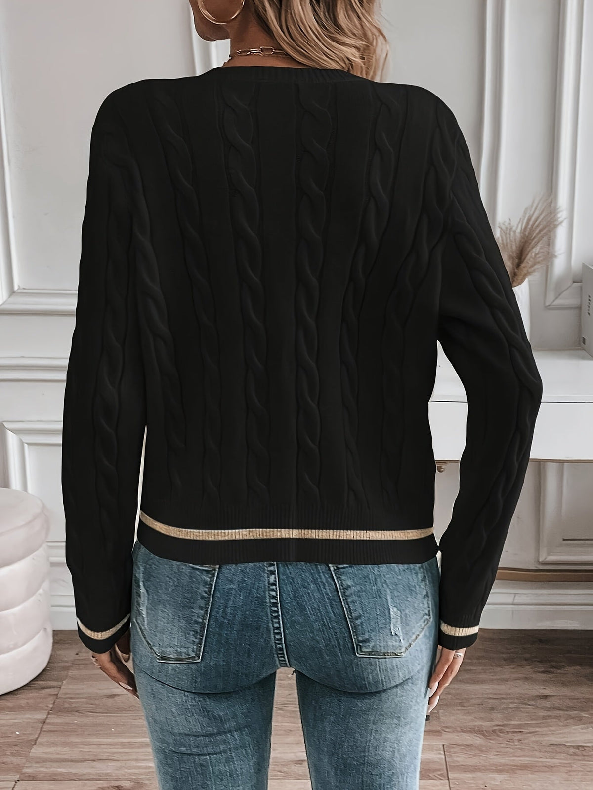 Gold Button Cable Cardigan
