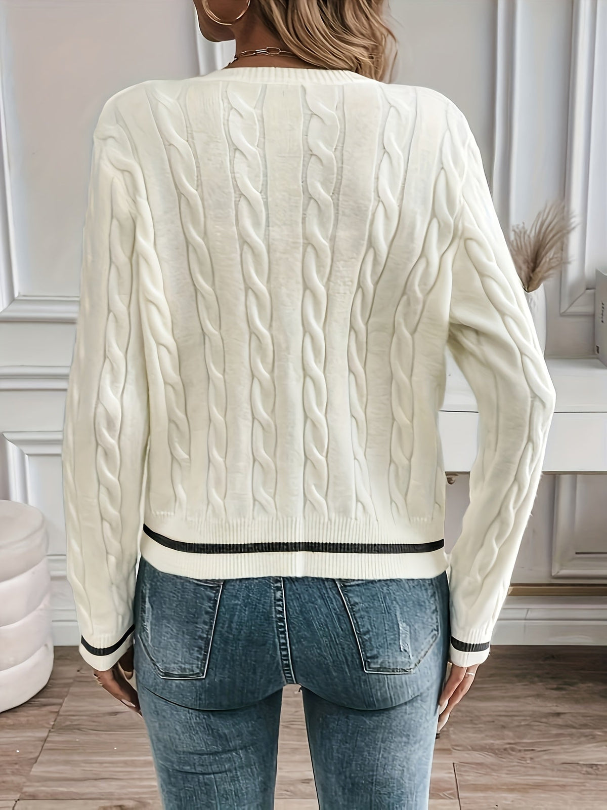 Gold Button Cable Cardigan
