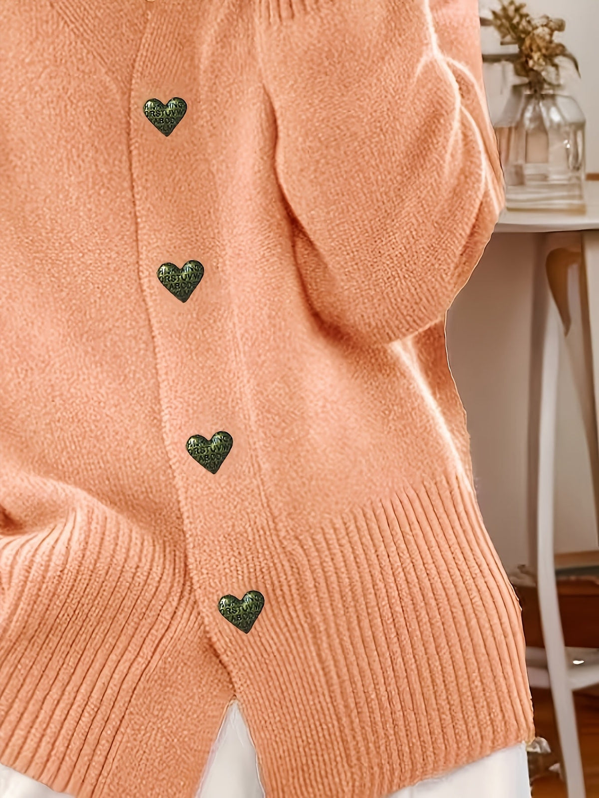 Heart Button V-Neck Cardigan