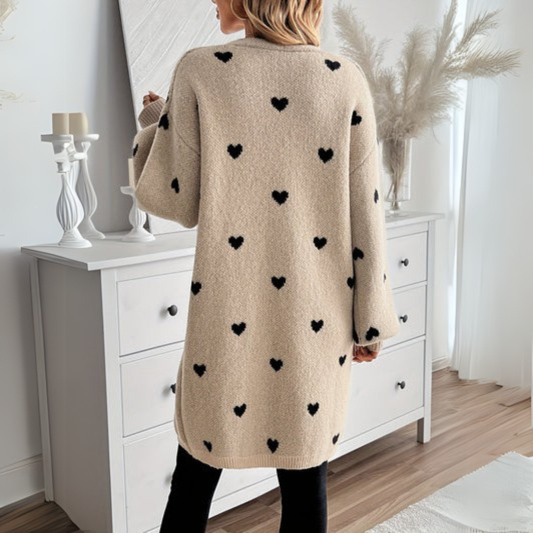 Heart Print Long Cardigan
