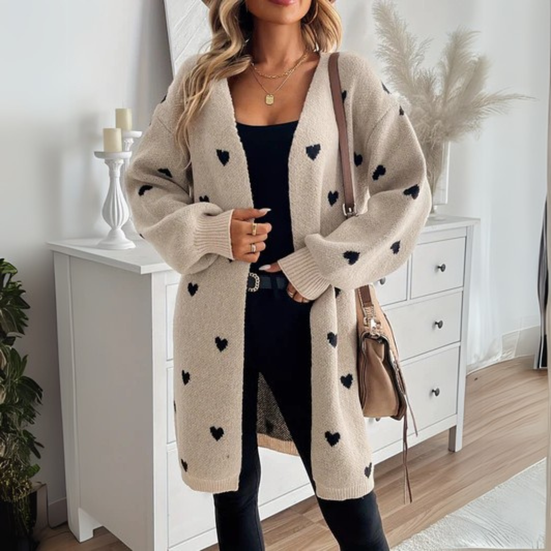 Heart Print Long Cardigan
