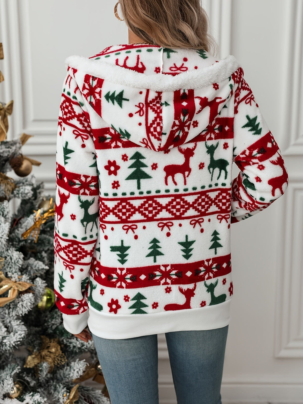 Christmas Print Fleece Hoodie
