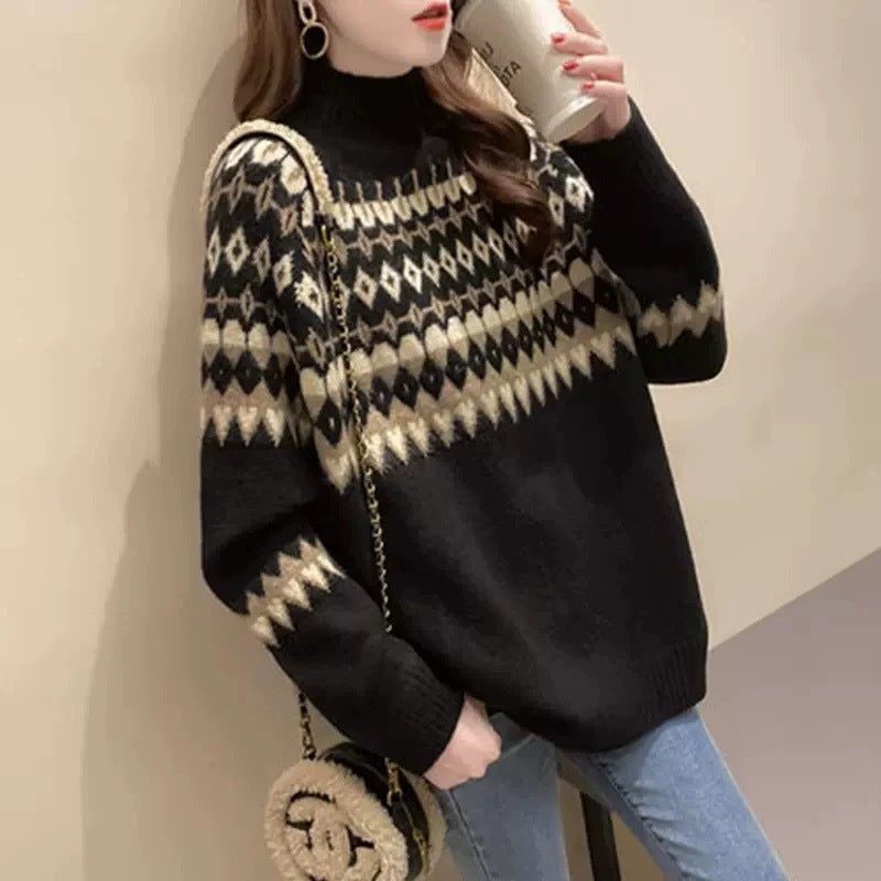 Geometric Mock Neck Jumper