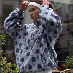 Floral Sherpa Half-Zip Pullover