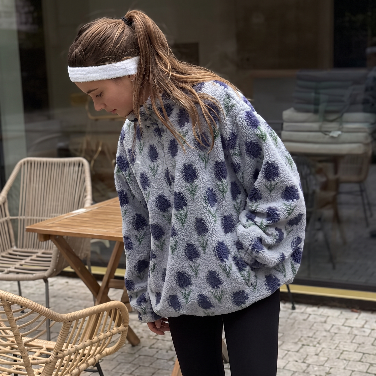 Floral Sherpa Half-Zip Pullover