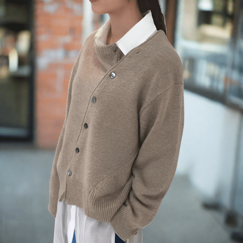 Diagonal Button Oversized Cardigan