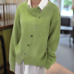 Diagonal Button Oversized Cardigan