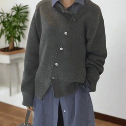 Diagonal Button Oversized Cardigan