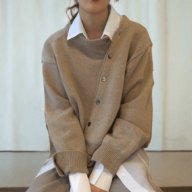 Diagonal Button Oversized Cardigan
