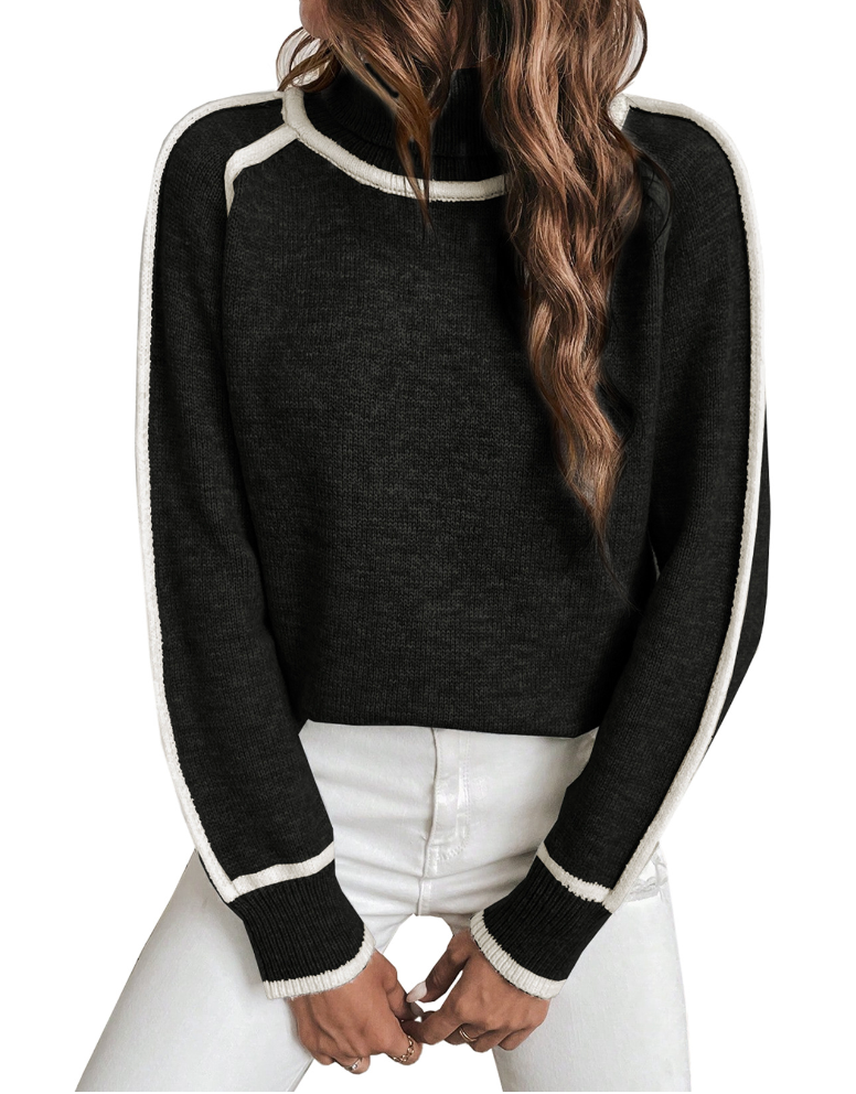 Contrast Trim Roll Neck Jumper