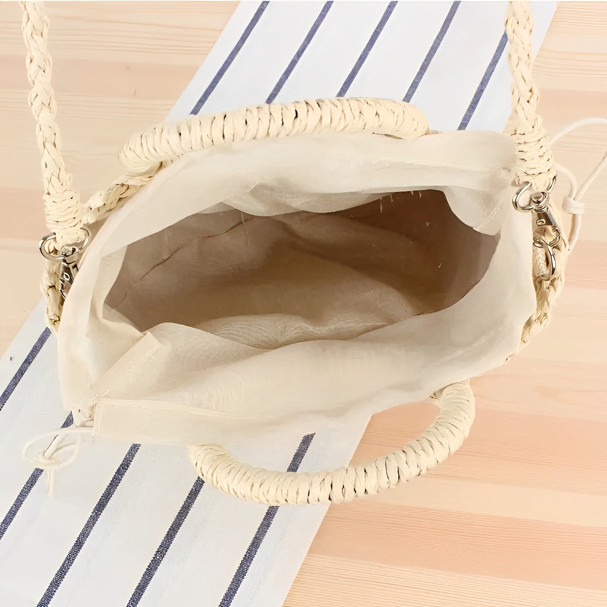 Straw Bag with Top Handles and Shoulder Strap