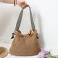 Straw Bag with Faux Leather Finishes and Braided Rope Strap
