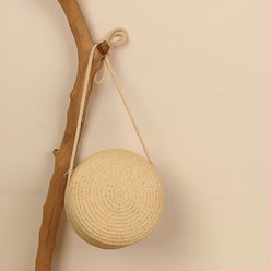 Round Straw Bag with Rope Shoulder Strap